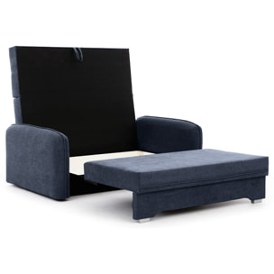 Michelle - canapé droit 3 places convertible avec coffre en velours - Bleu