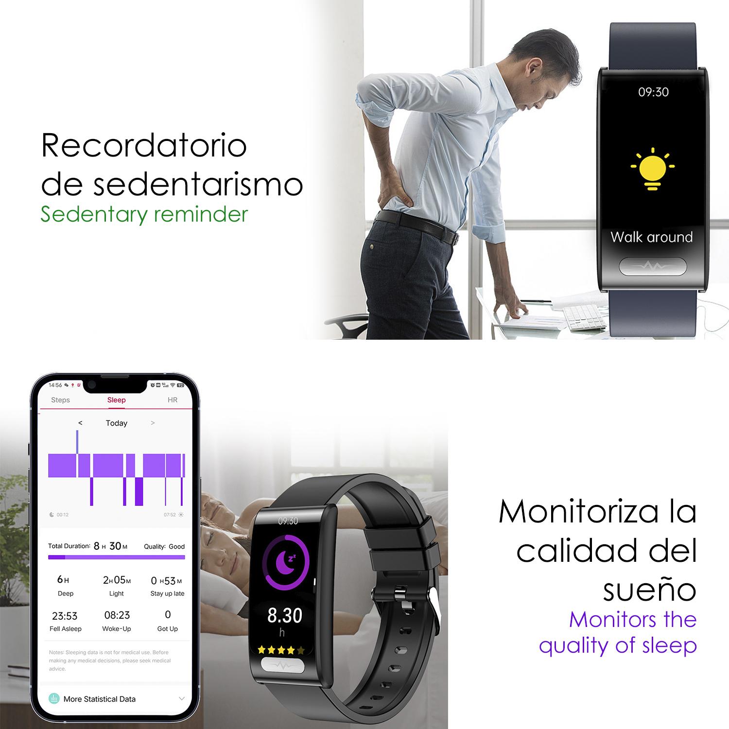 Bracciale intelligente ECG TK70, monitor della glicemia, dell'ossigeno e della tensione, frequenza cardiaca 24 ore su 24, termometro corporeo.