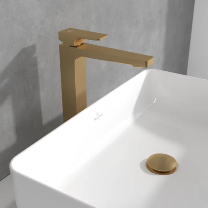 Mitigeur lavabo surélevé Architectura Square avec vidage Push Open Or brossé