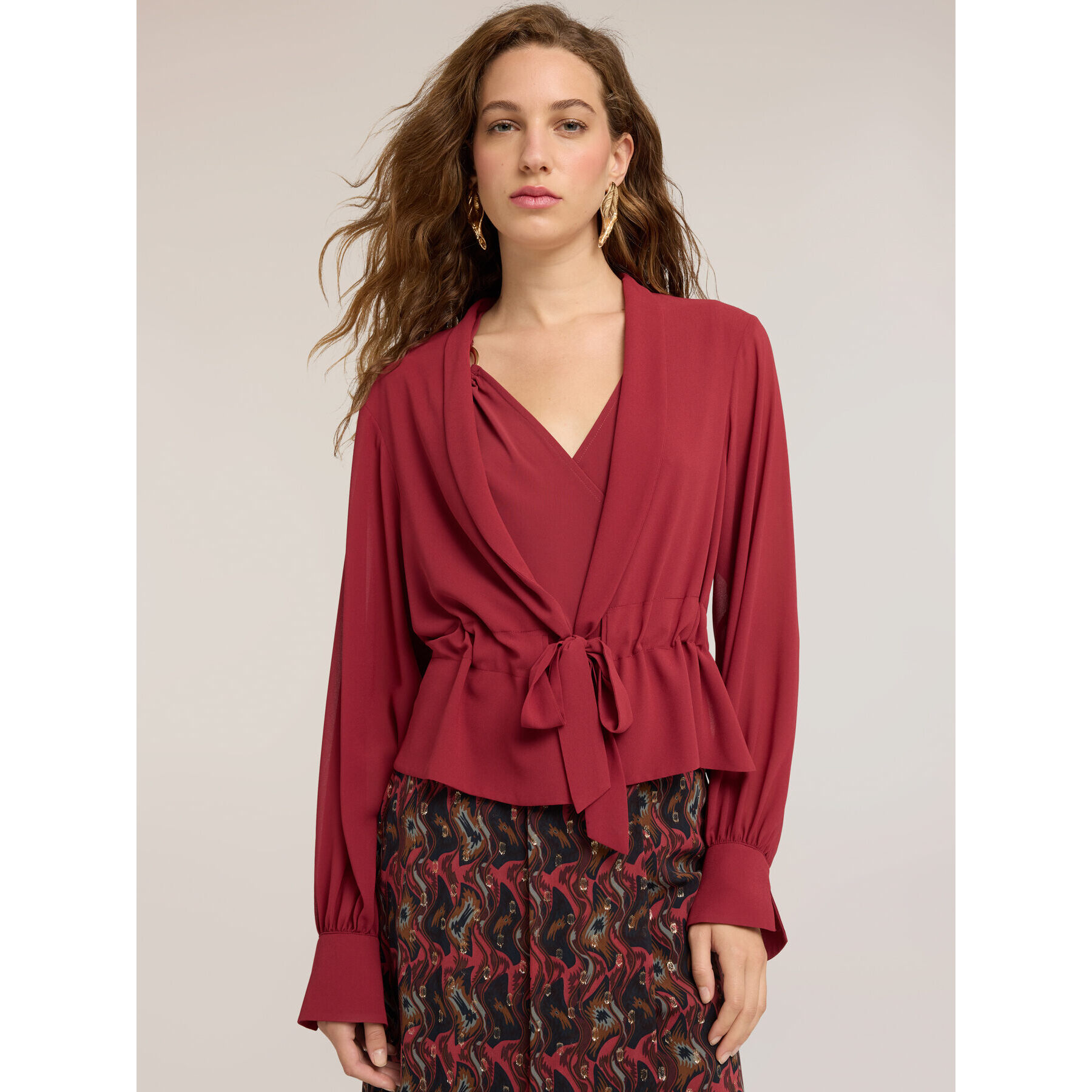 Motivi - Blusa in georgette con scollo a scialle - Bordeaux