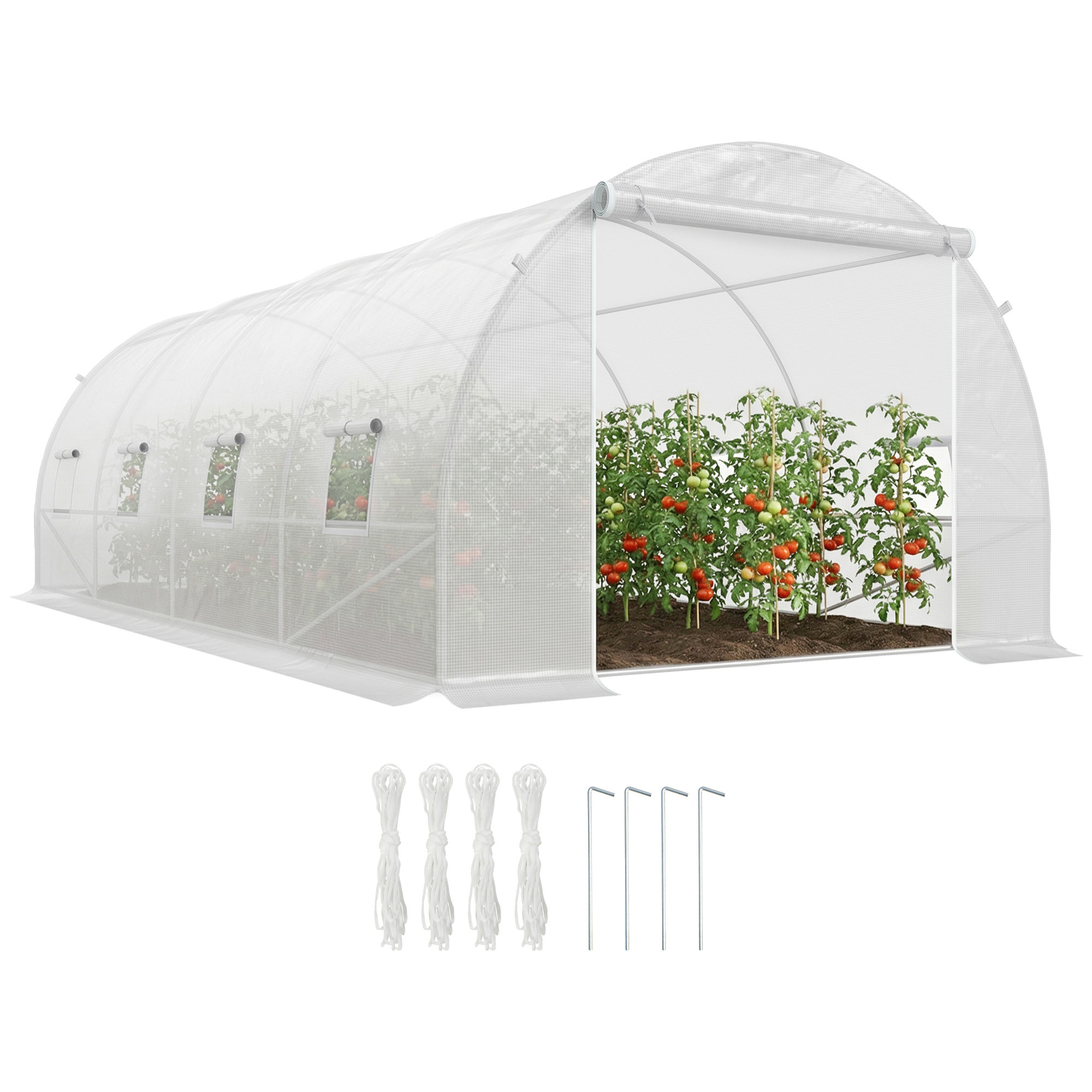 Invernadero de Táºnel 6x3x2 m Invernadero de Terraza con 8 Ventanas Puerta con Cremallera Cubierta de Polietileno 140 g/m² y Estructura de Acero para Cultivo Plantas Verduras en Jardín Blanco