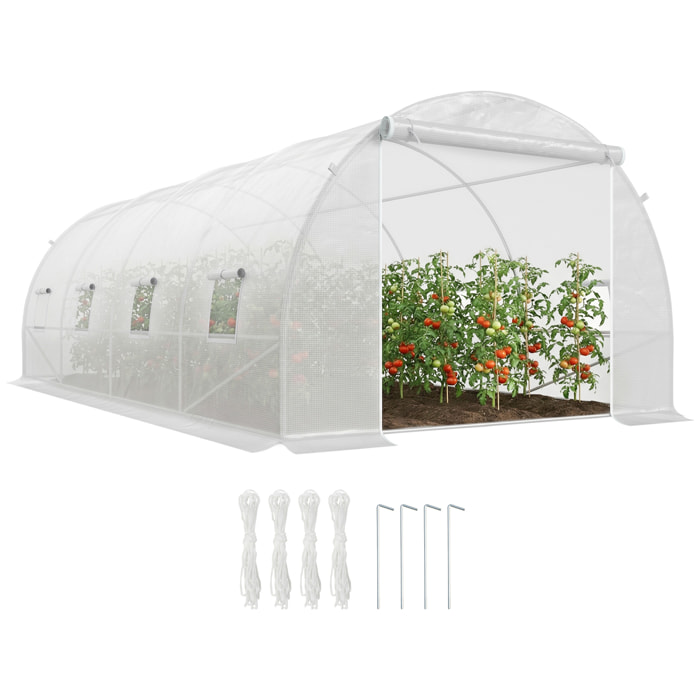 Invernadero de Táºnel 6x3x2 m Invernadero de Terraza con 8 Ventanas Puerta con Cremallera Cubierta de Polietileno 140 g/m² y Estructura de Acero para Cultivo Plantas Verduras en Jardín Blanco