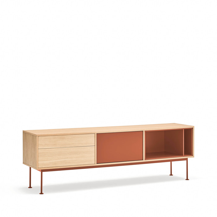 Mueble de televisión Yoko 2 cajones y 1 puerta roble y teja