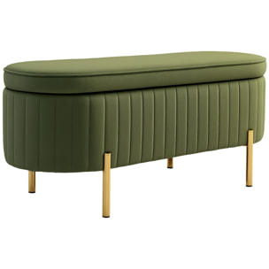 Banquette coffre 2 en 1 design ovale dim. 108x44x43cm velours kaki