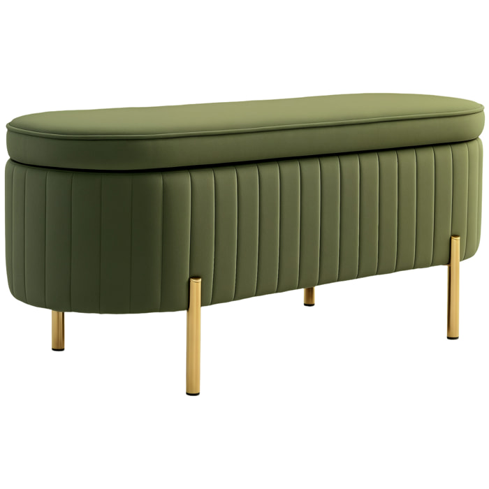 Banquette coffre 2 en 1 design ovale dim. 108x44x43cm velours kaki