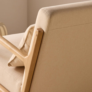 Rocking chair scandinave bois d'hévéa et tissu LORENS