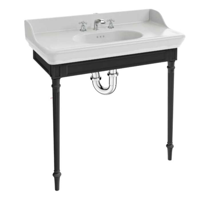 Console Cléo 1889 avec plan vasque 3 trous + mélangeur croisillon lavabo chromé + siphon chromé