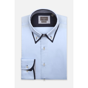 Camicia Uomo Botton Down Slim Satin Unito Celeste