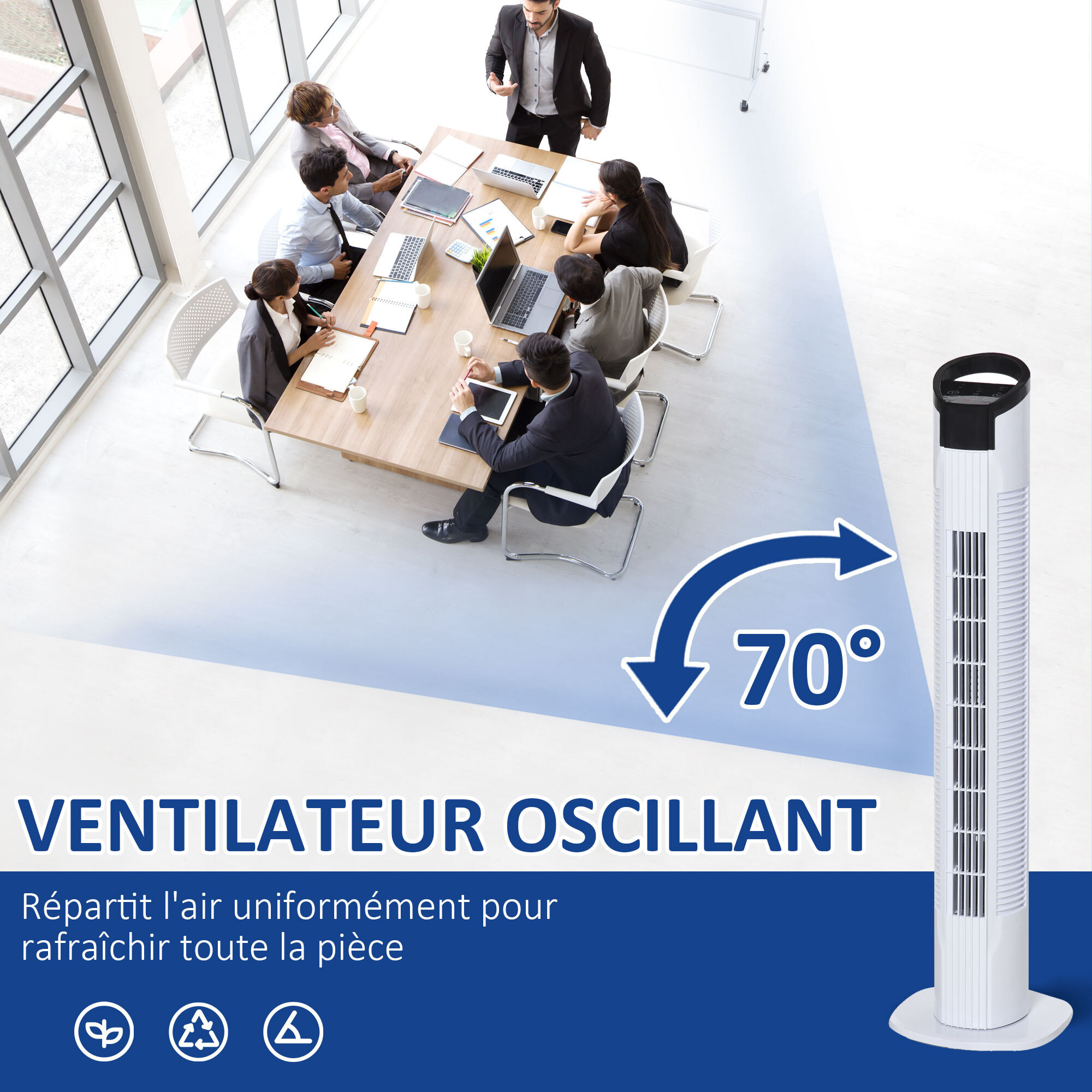 HOMCOM Ventilateur colonne tour oscillant 50 W silencieux télécommande incluse minuterie 3 modes 3 vitesses blanc noir