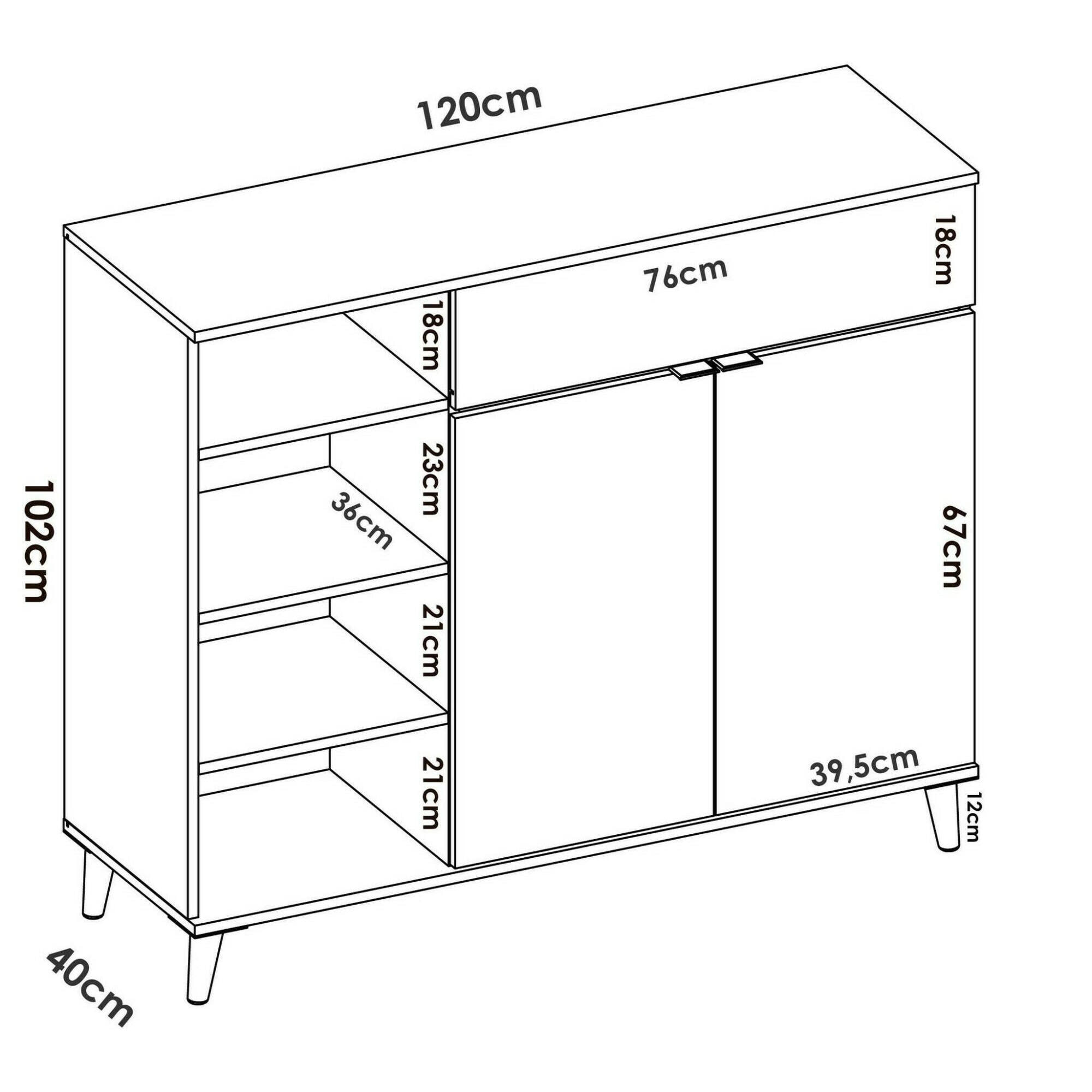 Credenza Sumbra, Buffet dispensa da soggiorno, Madia da salotto moderna a 2 ante, 120x40h102 cm, Bianco e Rovere