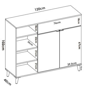 Credenza Sumbra, Buffet dispensa da soggiorno, Madia da salotto moderna a 2 ante, 120x40h102 cm, Bianco e Rovere