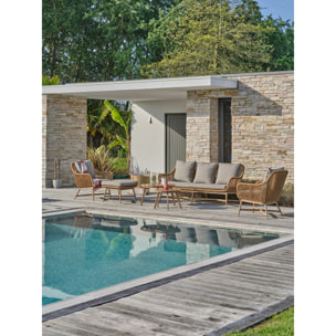 PALMAS - Salon bas de jardin 5 places alu aspect bois, teck et corde tissée