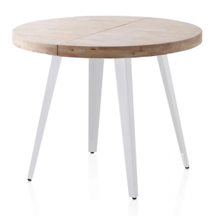 Mesa de comedor redonda extensible en blanco y roble 100-180x100 cm Berg Blanco - Roble