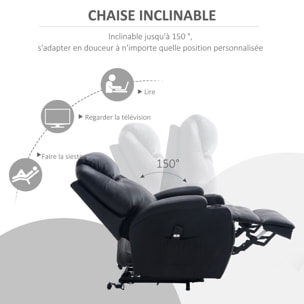 Fauteuil releveur électrique fauteuil de relaxation inclinable repose-pied relevable grand confort télécommande revêtement synthétique noir