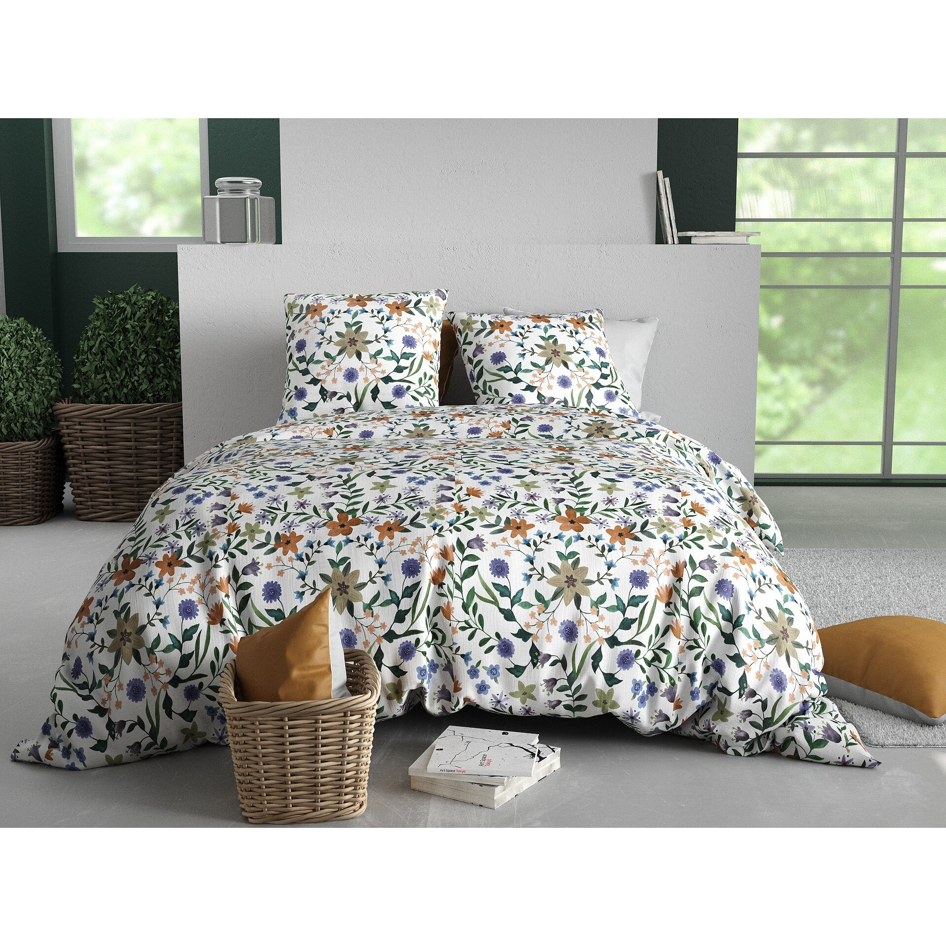 Parure housse de couette imprimée 220x240cm + 2 Taies 100% coton 57fils VEITCHS