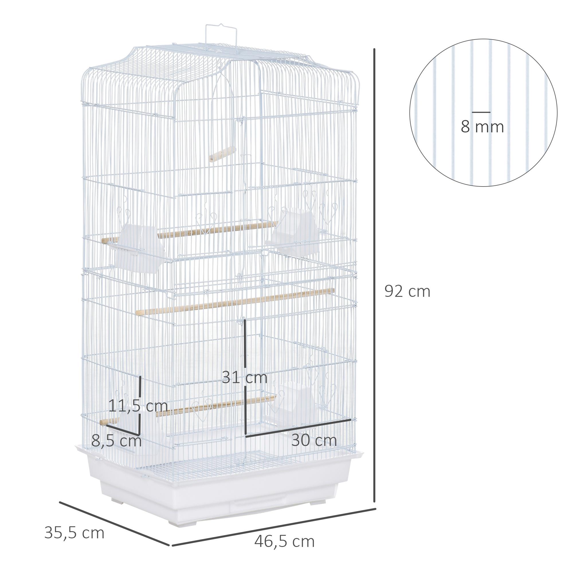 Jaula para Pájaros con Puertas Comederos Bandeja Extraíble 47,5x36x91 cm Blanco