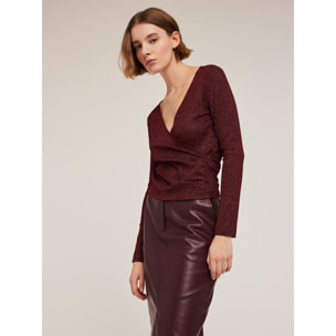 Motivi - Maglia ad incrocio a coste lurex - Bordeaux
