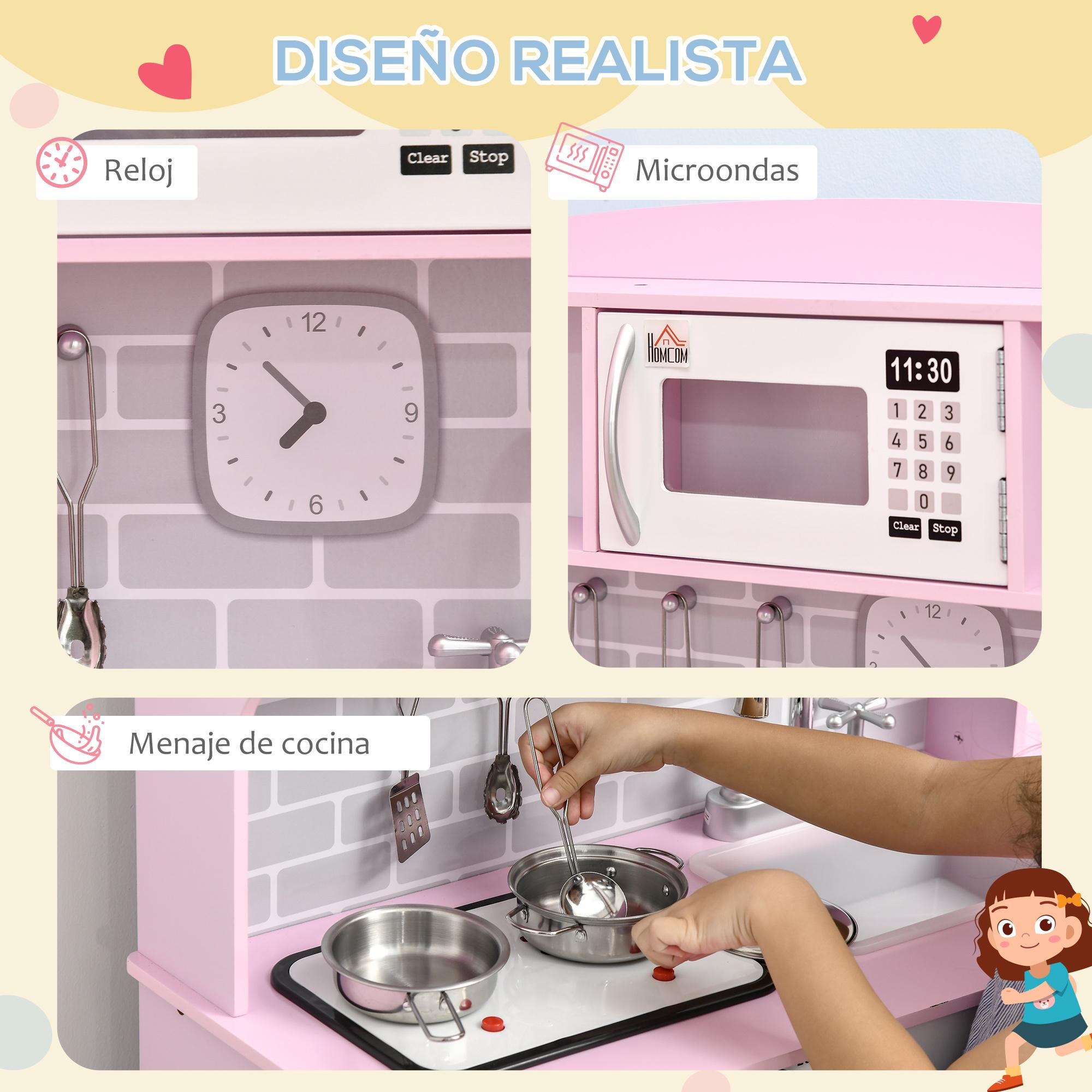 Cocina de Juguete Madera para Niños de +3 Años con Luz Sonidos 70x29x90 cm Rosa