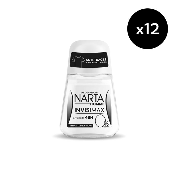 Lot de 12 - Narta Homme Invisimax déodorant bille 0% 50ml