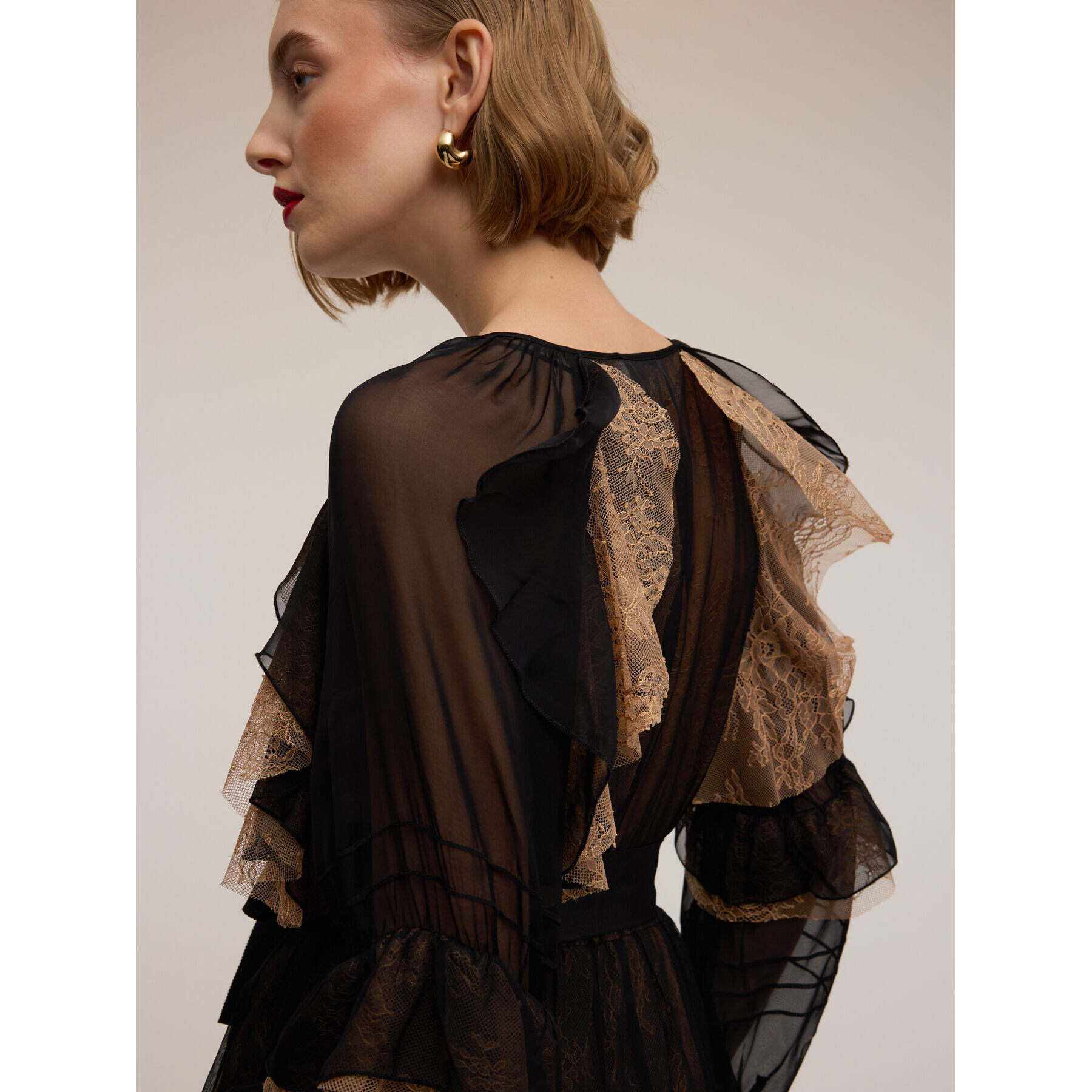 Motivi - Vestito in georgette e pizzo Smart Couture - Nero