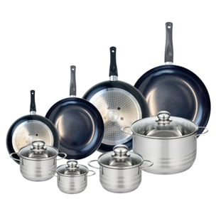 Ensemble de 4 Poêles de cuisson 20, 24, 28 et 32 cm et 4 faitouts 12, 14, 16 et 24 cm Elo Prima Brillant
