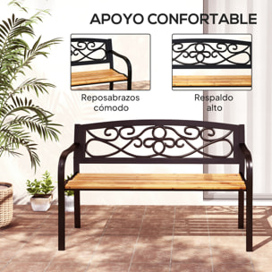 Banco de Jardín Exterior de 2 Plazas Banco de Exterior con Asiento de Madera y Marco de Acero para Patio Terraza 127x56x80 cm Negro y Natural