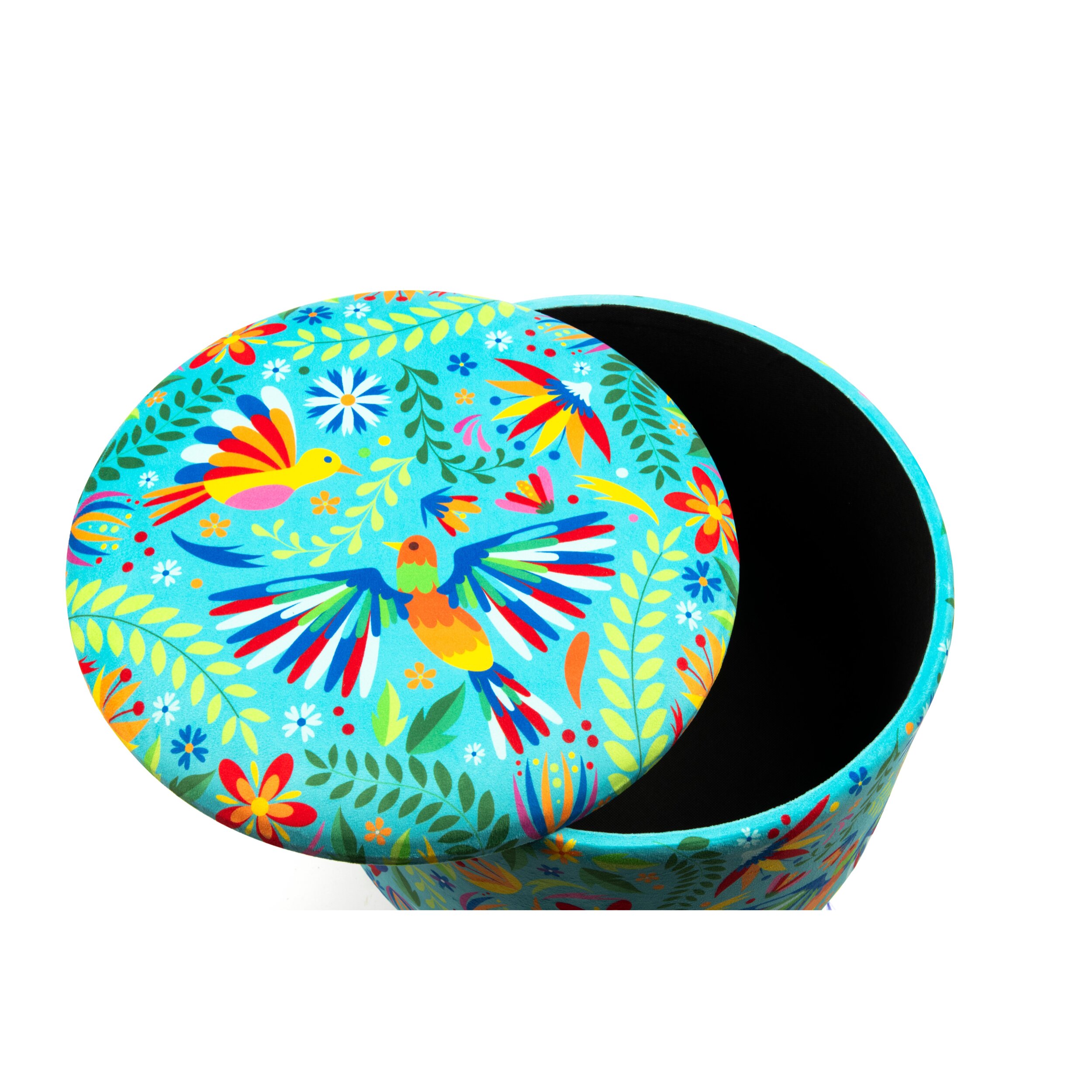 Pouf contenitore in velluto e legno Excelsa Mexican Flowers 38x38x45 cm multicolore