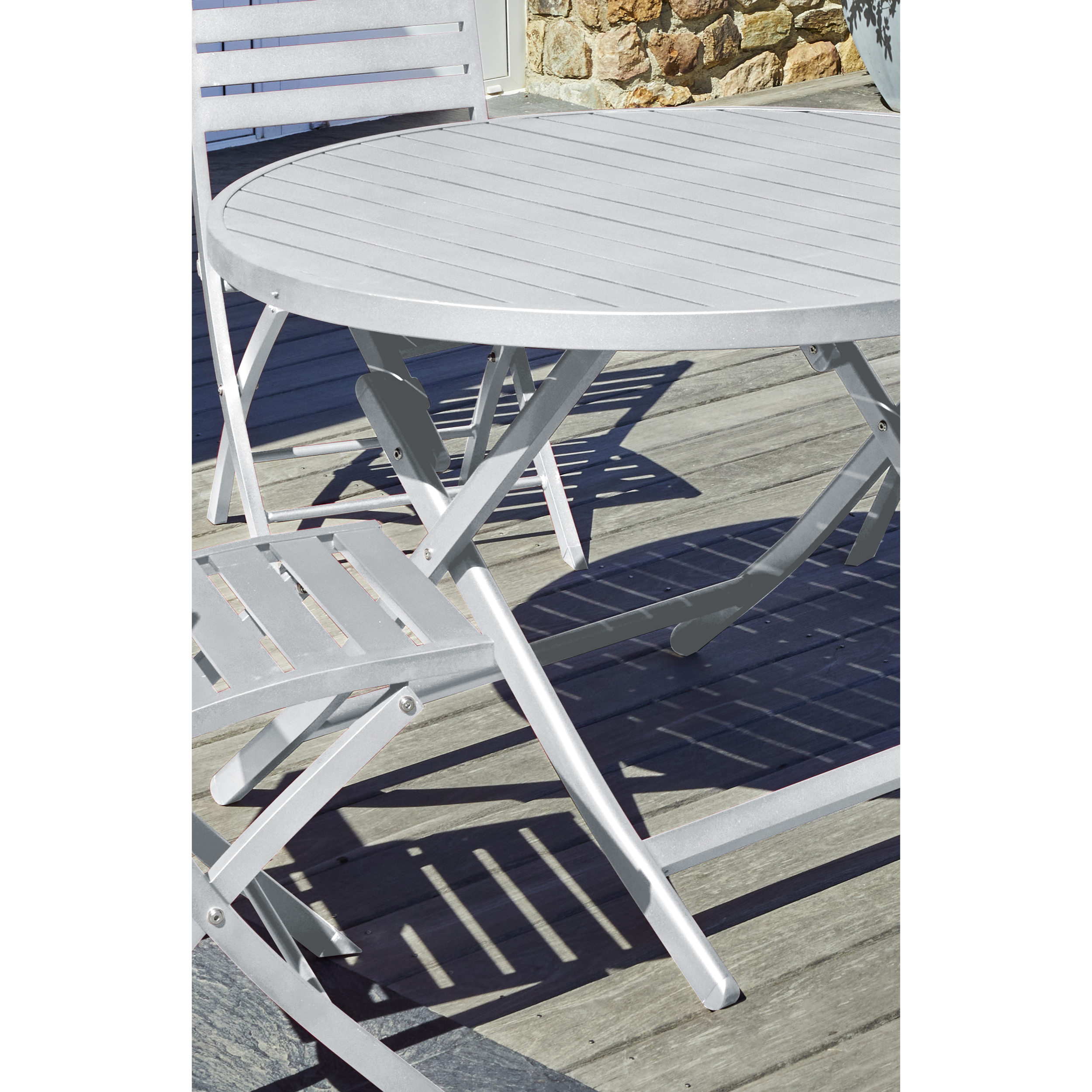 MARIUS - Table de jardin ronde pliante en aluminium gris