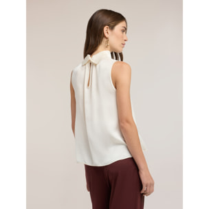 Motivi - Blusa in raso con colletto alla coreana - Bianco