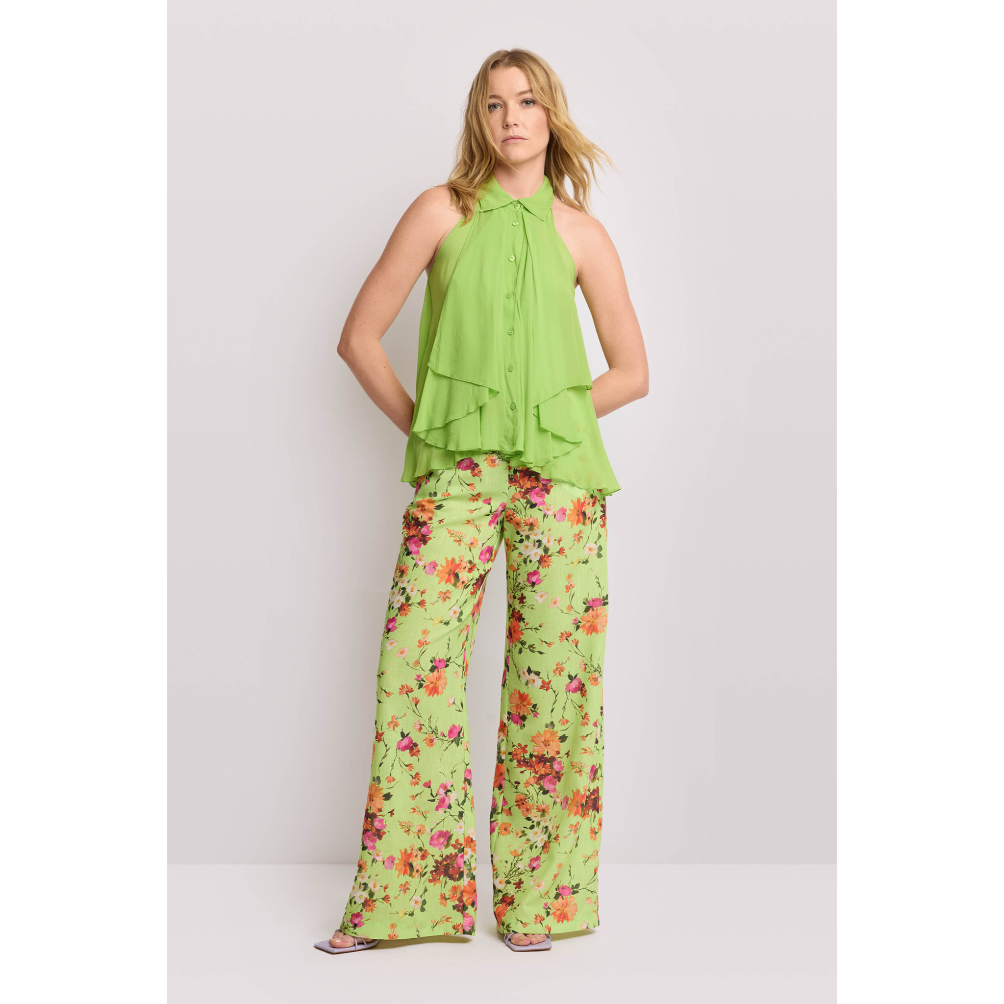 Kocca - Camicia senza maniche con volant Donna, Tinta unita, Colletto di camicia