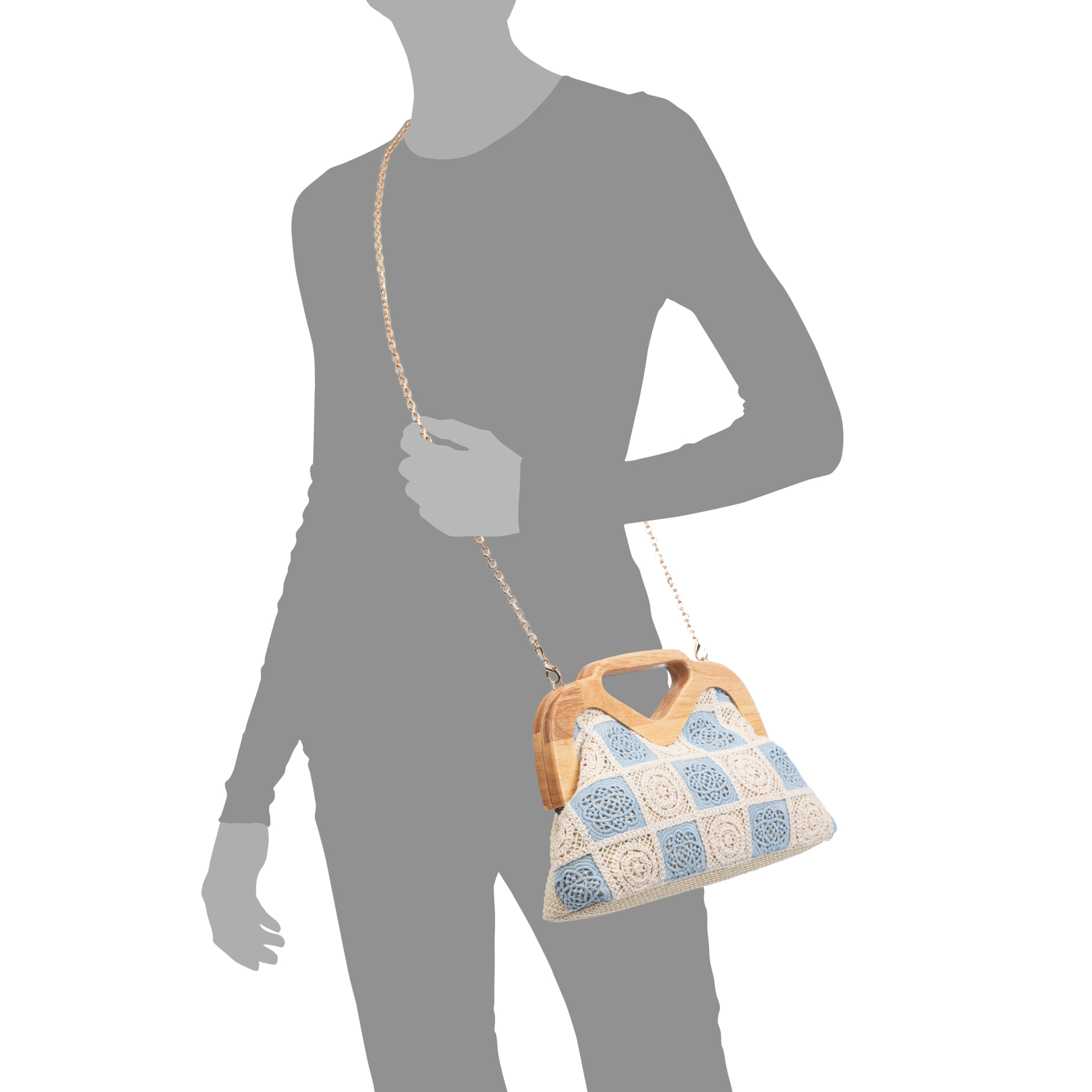Bisenzio Bolso de mano Mujer. Fabricado en madera natural, algodón y paja trenzada.