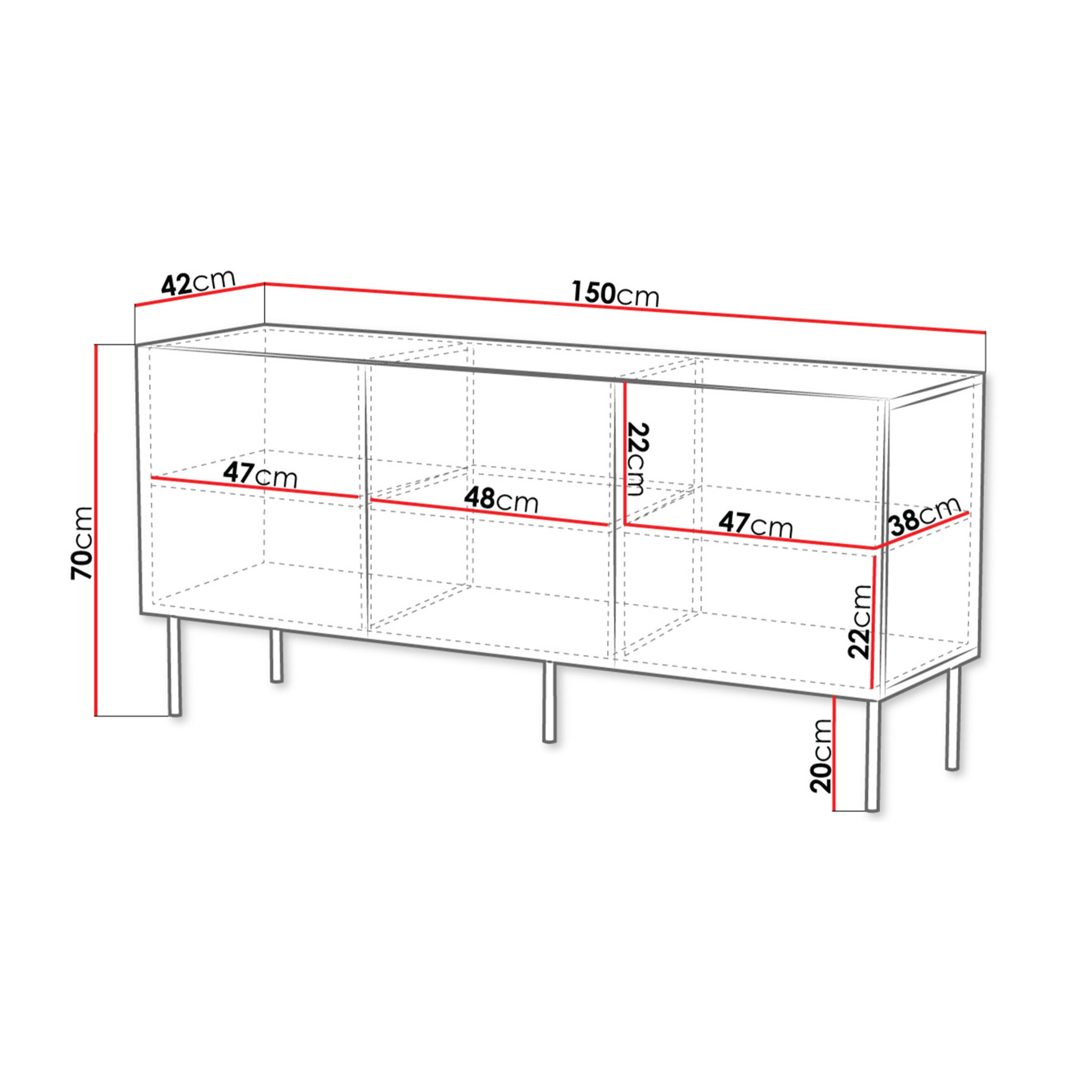 Salvador - buffet bas - effet bois - 3 portes - 150 cm - Bois