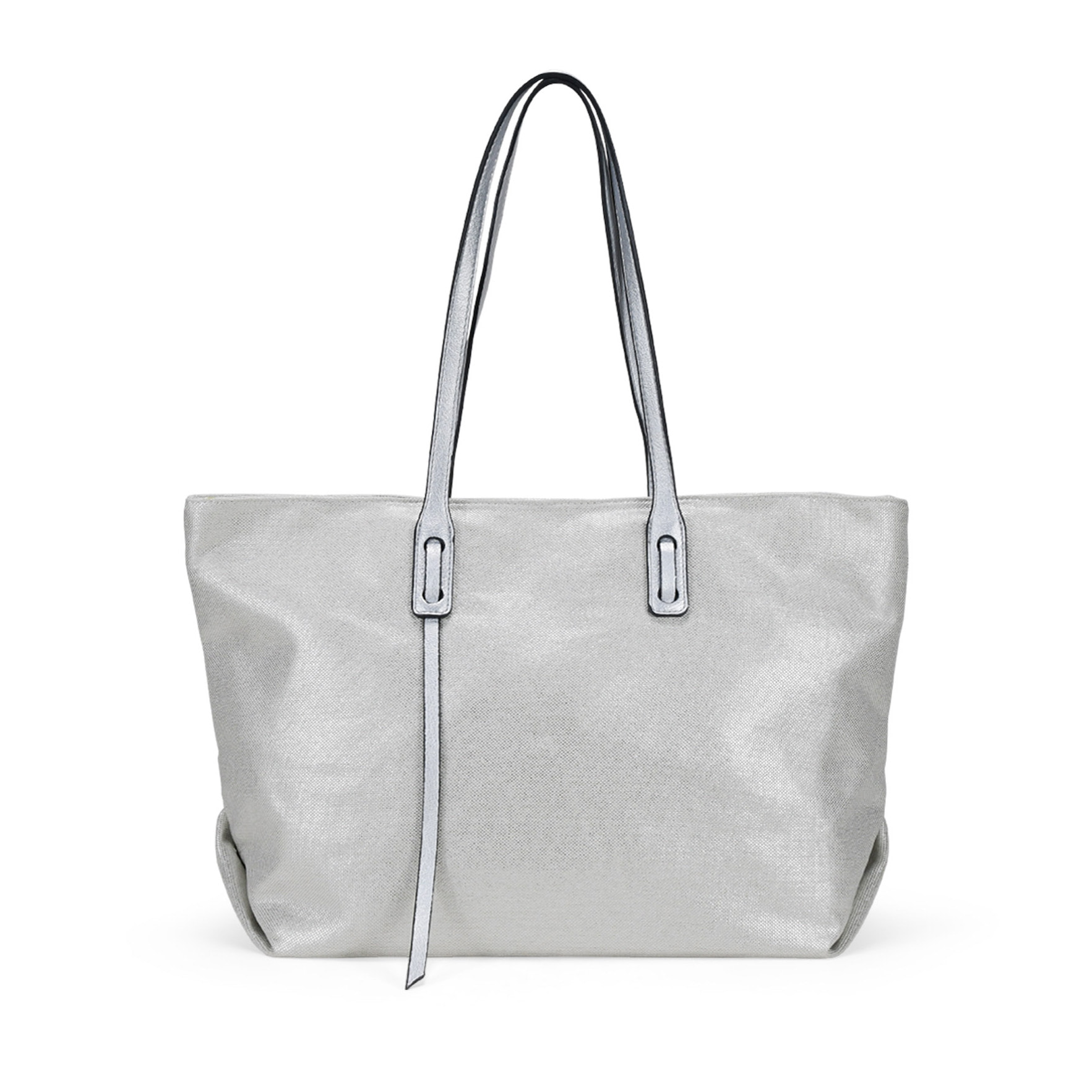 Bolso shopper plateado en canvas con cremallera