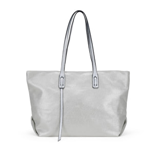 Bolso shopper plateado en canvas con cremallera