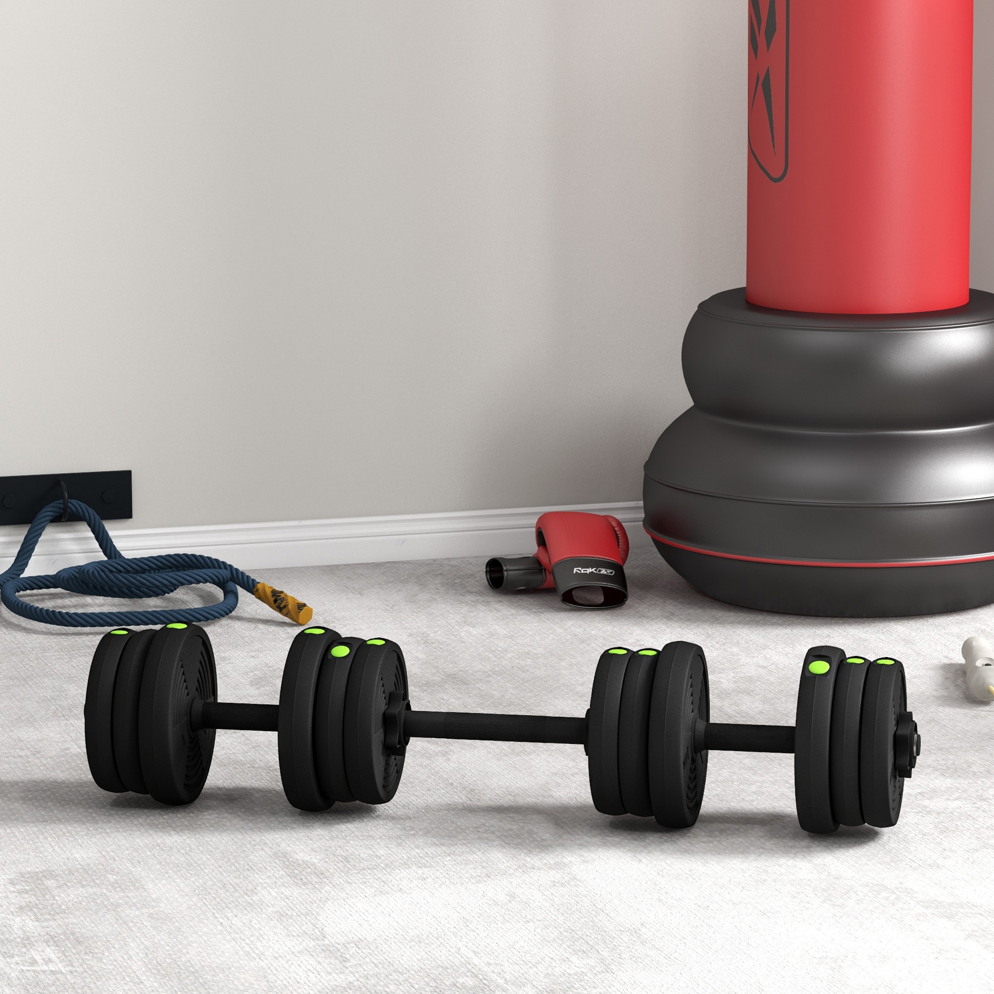 Haltères 2 en 1 réglables - haltères libres 20 Kg - barres incluses - entraînement musculaire & haltérophilie - noir vert