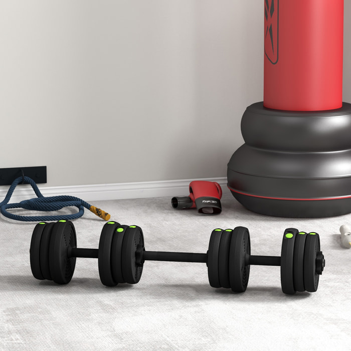 Haltères 2 en 1 réglables - haltères libres 20 Kg - barres incluses - entraînement musculaire & haltérophilie - noir vert