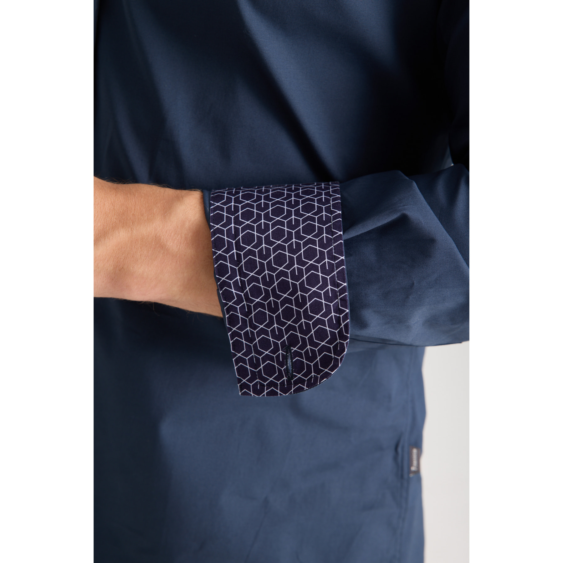 Camicia Uomo 1 Bottoni Button Down Slim Popeline Stretch Unito Blu