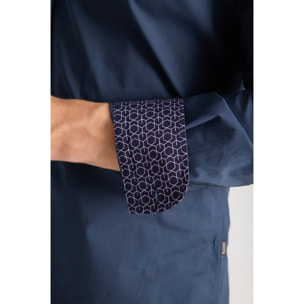Camicia Uomo 1 Bottoni Button Down Slim Popeline Stretch Unito Blu