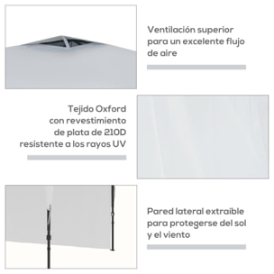 Carpa Plegable 3x3 m Altura Ajustable Cenador de Jardín con Lateral Desmontable Techo de Ventilación 4 Sacos de Arena y Bolsa de Transporte para Camping Fiestas Blanco