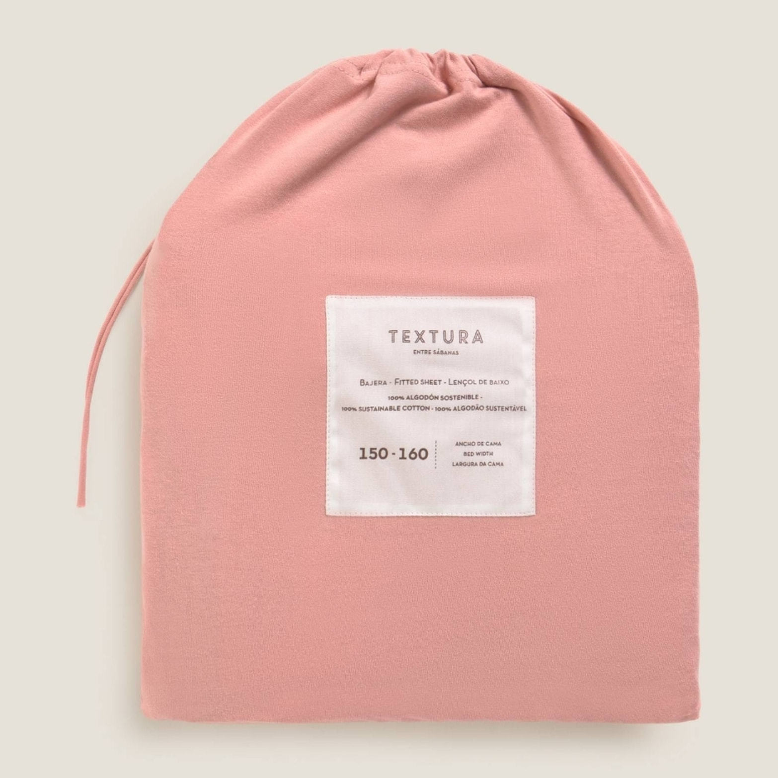 Sábana bajera ajustable punto de algodón Puntib color rosa empolvado Punto de algodón