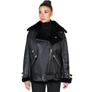 Chiodo in Montone Shearling nero versione oversize