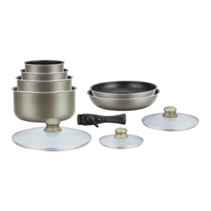 Batterie de cuisine revêtement pierre avec manche amovible 10 pieces Carbone Hagen HA04616-CAR