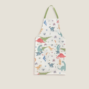 Delantal infantil con estampado de dinosaurios Dinot color blanco 100% Algodón