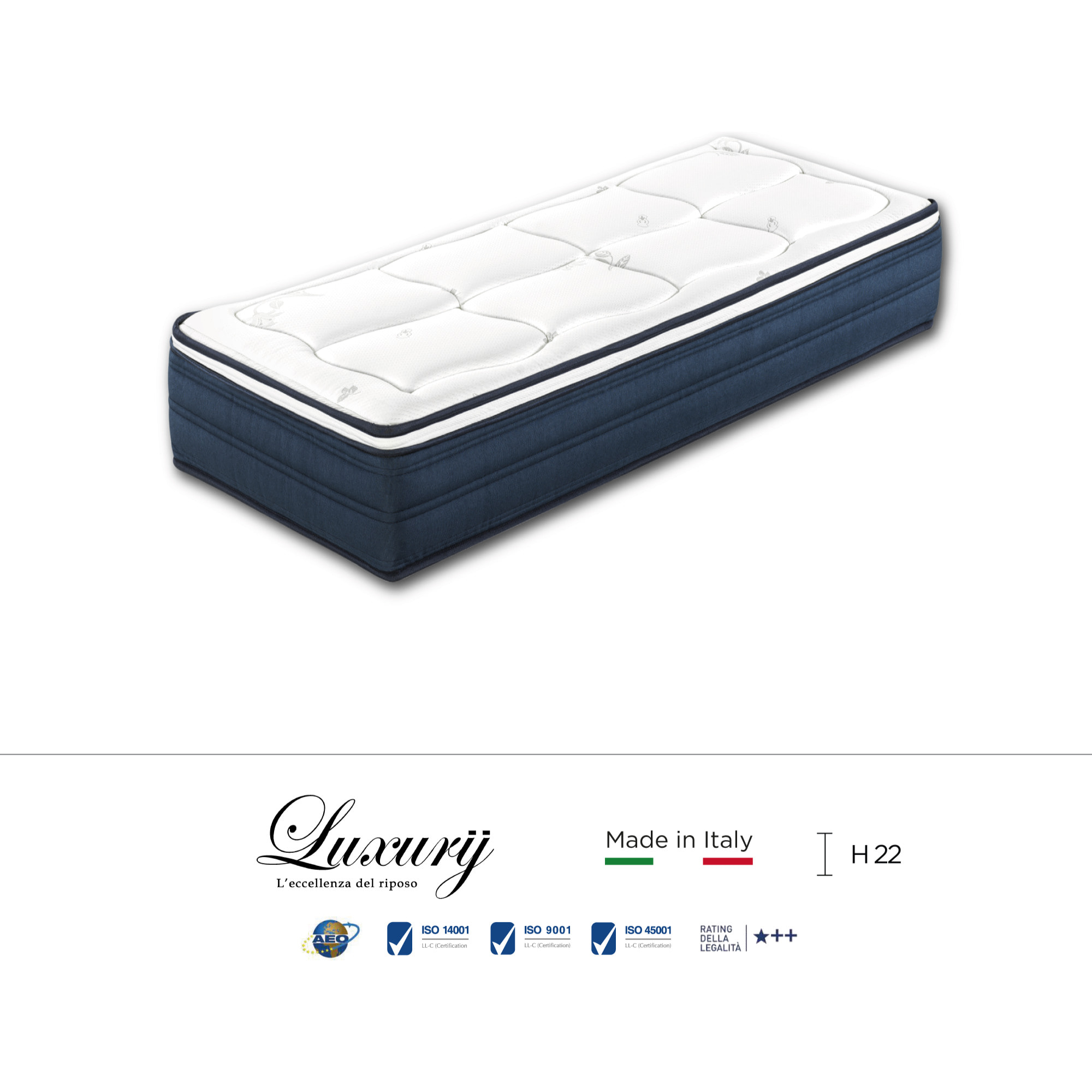 "Roma" H22 cm 90x200 guanciale Memory OMAGGIO 2cm memory foam