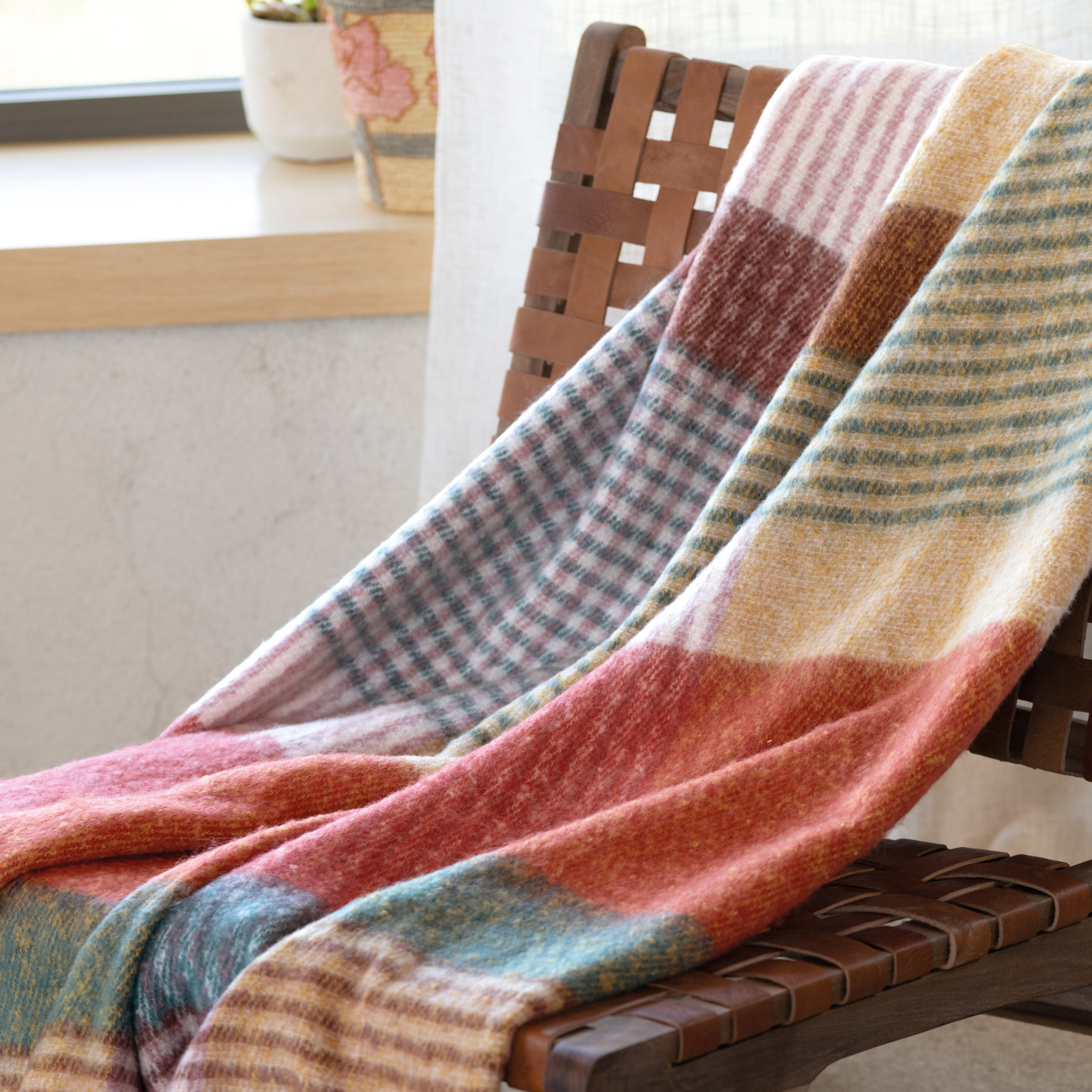 Plaid à carreaux aspect mohair doux - Marron Clair