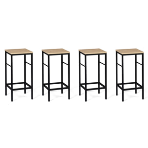 Tabourets de bar Memphis assise en bois et pieds métal