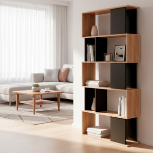 Libreria Moderna a Giorno Con Design Geometrico Asimmetrico Libreria Salvaspazio Ideale Per Soggiorno Studio E Ufficio 80x29.5x173.5 cm Rovere e Nero
