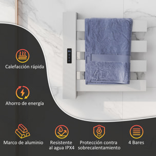 Toallero Eléctrico de Pared 130W Radiador Toallero Eléctrico de Aleación de Aluminio con Control WIFI Pantalla Táctil Temporizador 4 Barras Temperatura Ajustable Bajo Consumo IPX4 Blanco