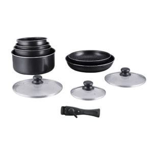 Batterie de cuisine revêtement pierre avec manche amovible 10 pieces noir Hagen HA04630-BLK