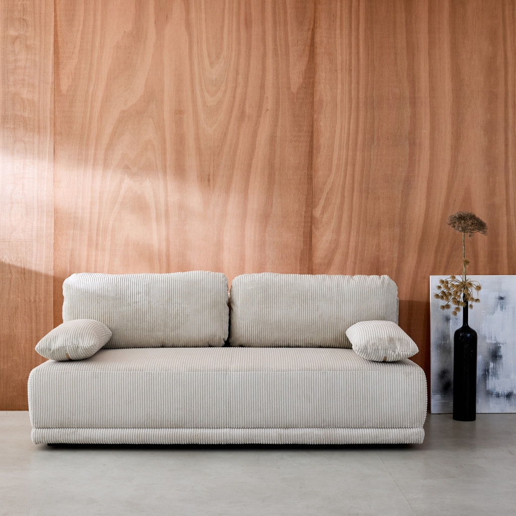 Banquette convertible 3 places velours côtelé greige avec coffre de rangement - L 192 x P 100 x H 81cm -Nelson